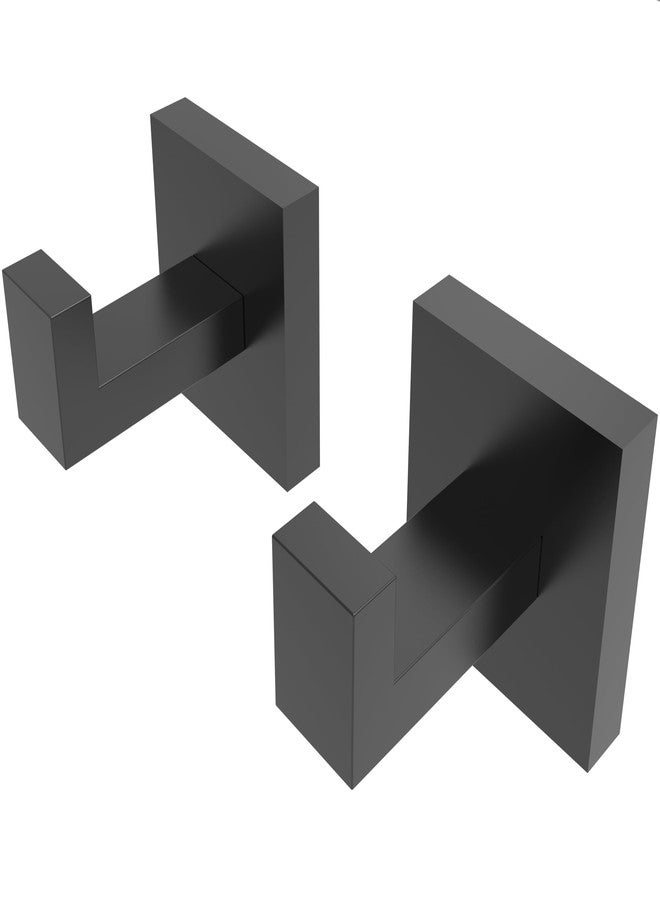 Ruacq Double Towel Hook Matte Black Square Base Bathroom Robe Towel Holder Hand Towel Hanger Stainless Steel Modern Wall Mounted - Image 1