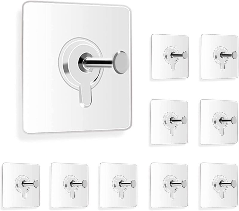 kunya kunya Adhesive Nails Wall Poster NonTrace Stick Wall Hook Adhesive Hooks Heavy Duty Wall Hooks for Hanging Durable Practical Transparent Strong Adhesive Screw Wall Nail Stainless Steel Pack 10 - Image 1