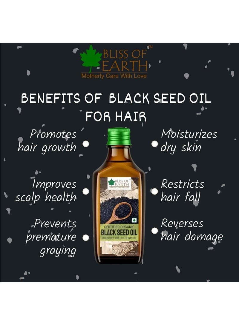 BLISS OF EARTH - 500ml Organic Black Seed Kalonji Oil For Eating & Hair Cold pressed & Hexane Free - Image 1