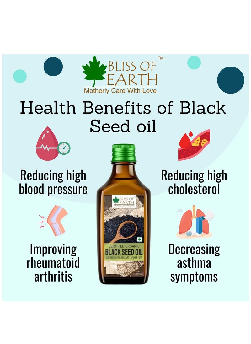 BLISS OF EARTH - 500ml Organic Black Seed Kalonji Oil For Eating & Hair Cold pressed & Hexane Free - Image 1