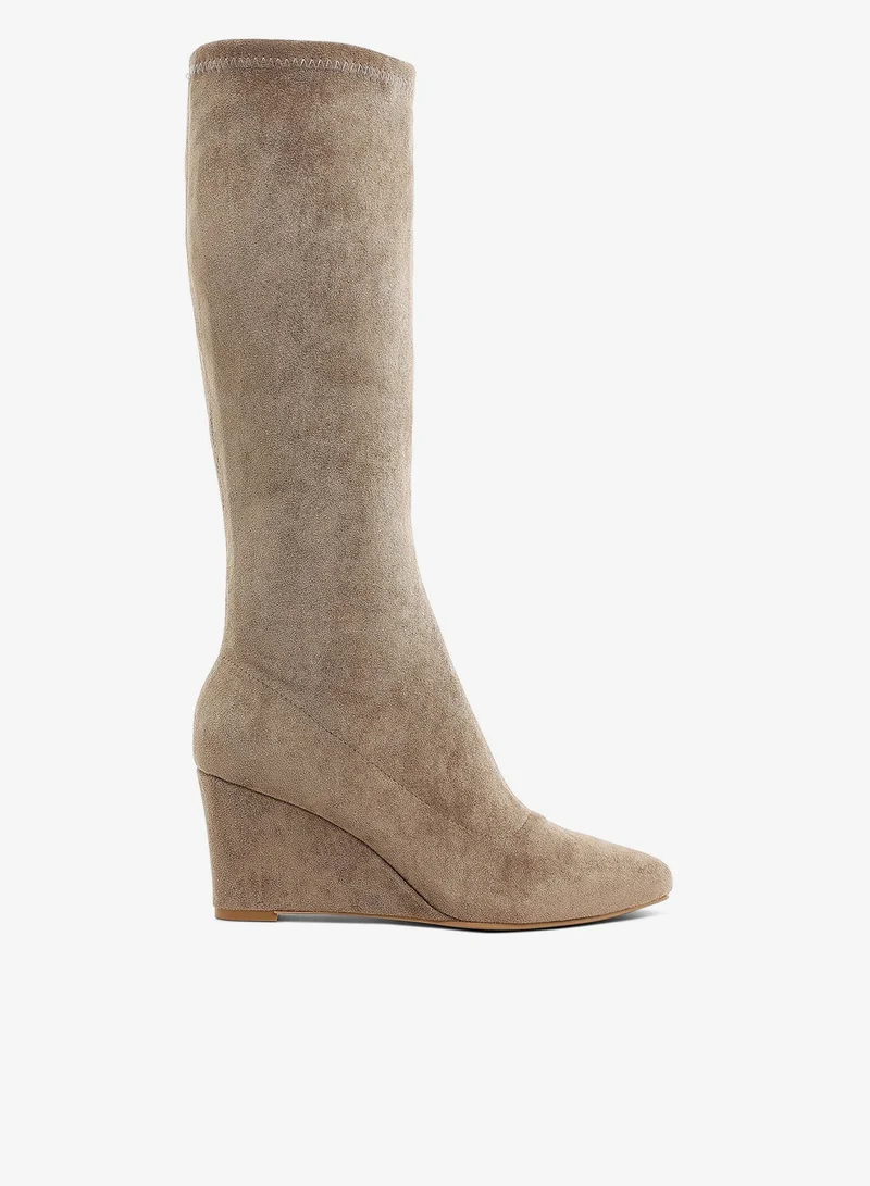 Microfiber Wedge Heel Boots in Taupe