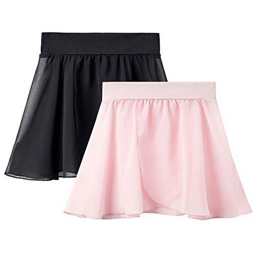 Stelle Ballet Skirts for Girls Toddler Dance Skirt Chiffon Kids Ballet Wrap Skirts (4-6 Years, Black+Pink(Pull On)) - Image 1