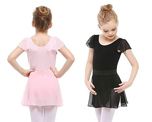 Stelle Ballet Skirts for Girls Toddler Dance Skirt Chiffon Kids Ballet Wrap Skirts (4-6 Years, Black+Pink(Pull On)) - Image 3