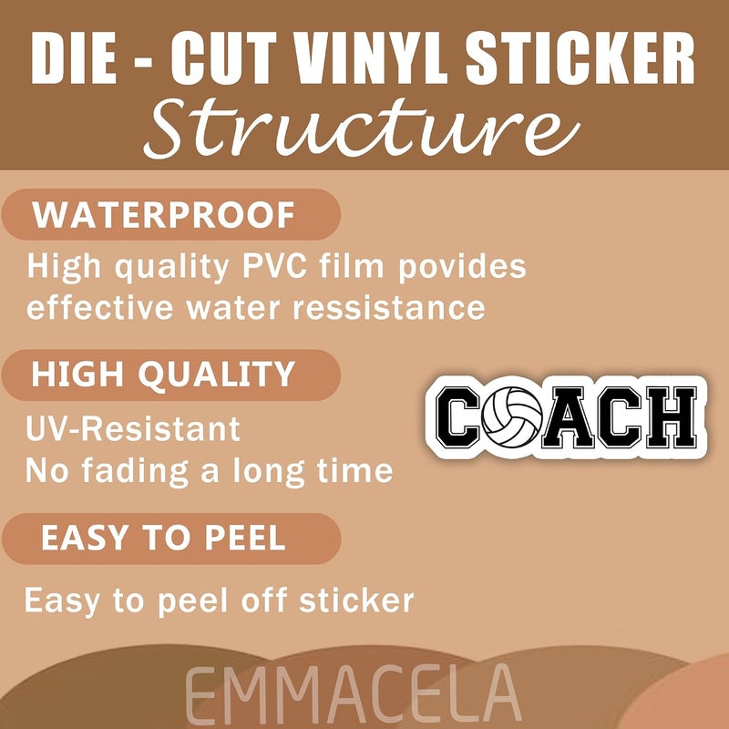 EMMACELA (3PCS) Coach Volleyball Sticker, Volleyball Stickers - Waterproof Vinyl Decals for Laptops, Tumblers, Scrapbooks, Books, Water Bottles Size 3 x 0.9 Inch - Image 3