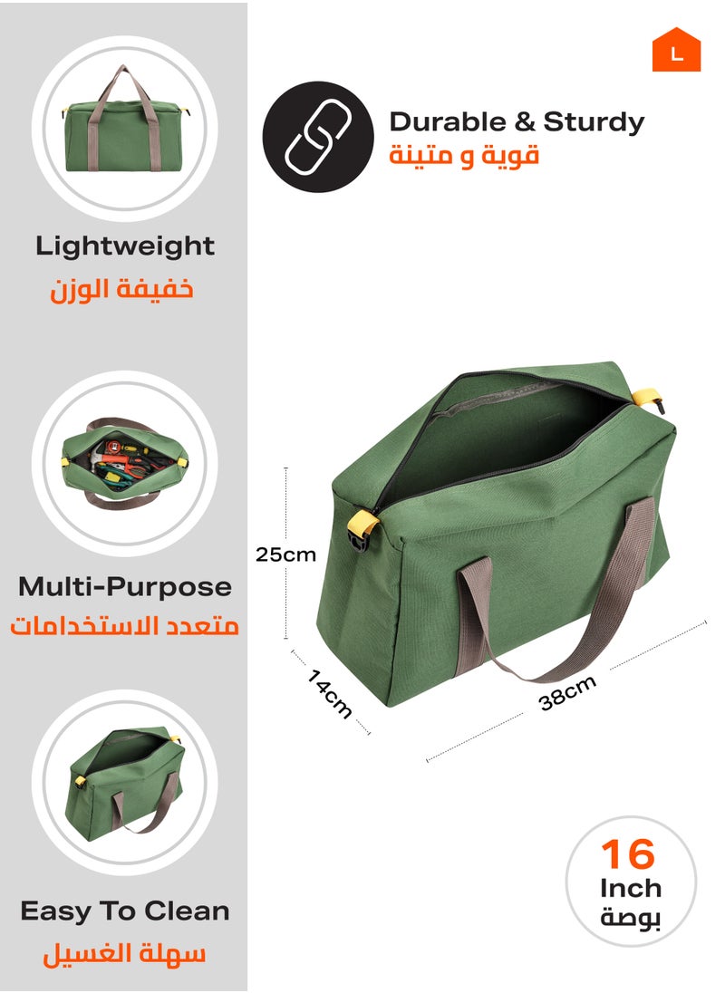 LAWAZIM - Tool Bag Thickened Wear-Resistant Large Capacity Canvas Bag - 16 inch Army Green - Tool Bag with Zippered Top, Adjustable Strap, and Durable Handles - Ideal for Home, Workshop, and Outdoor Use - Image 1