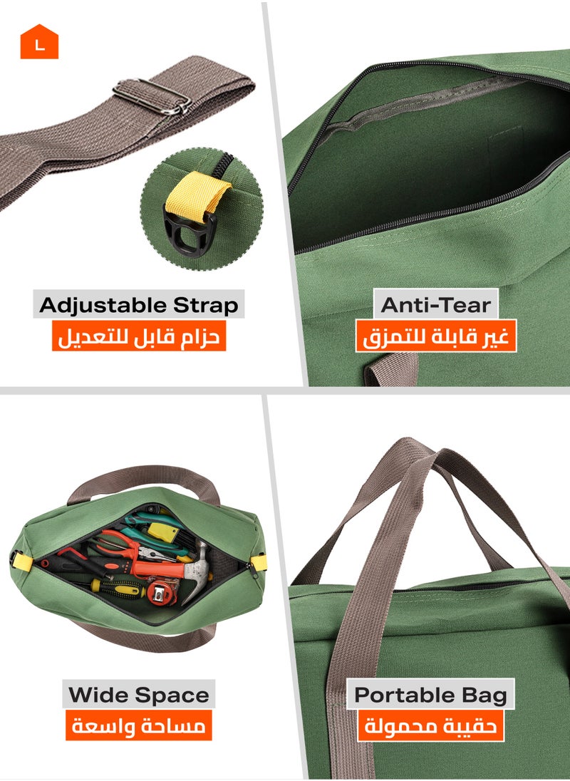 LAWAZIM - Tool Bag Thickened Wear-Resistant Large Capacity Canvas Bag - 16 inch Army Green - Tool Bag with Zippered Top, Adjustable Strap, and Durable Handles - Ideal for Home, Workshop, and Outdoor Use - Image 1
