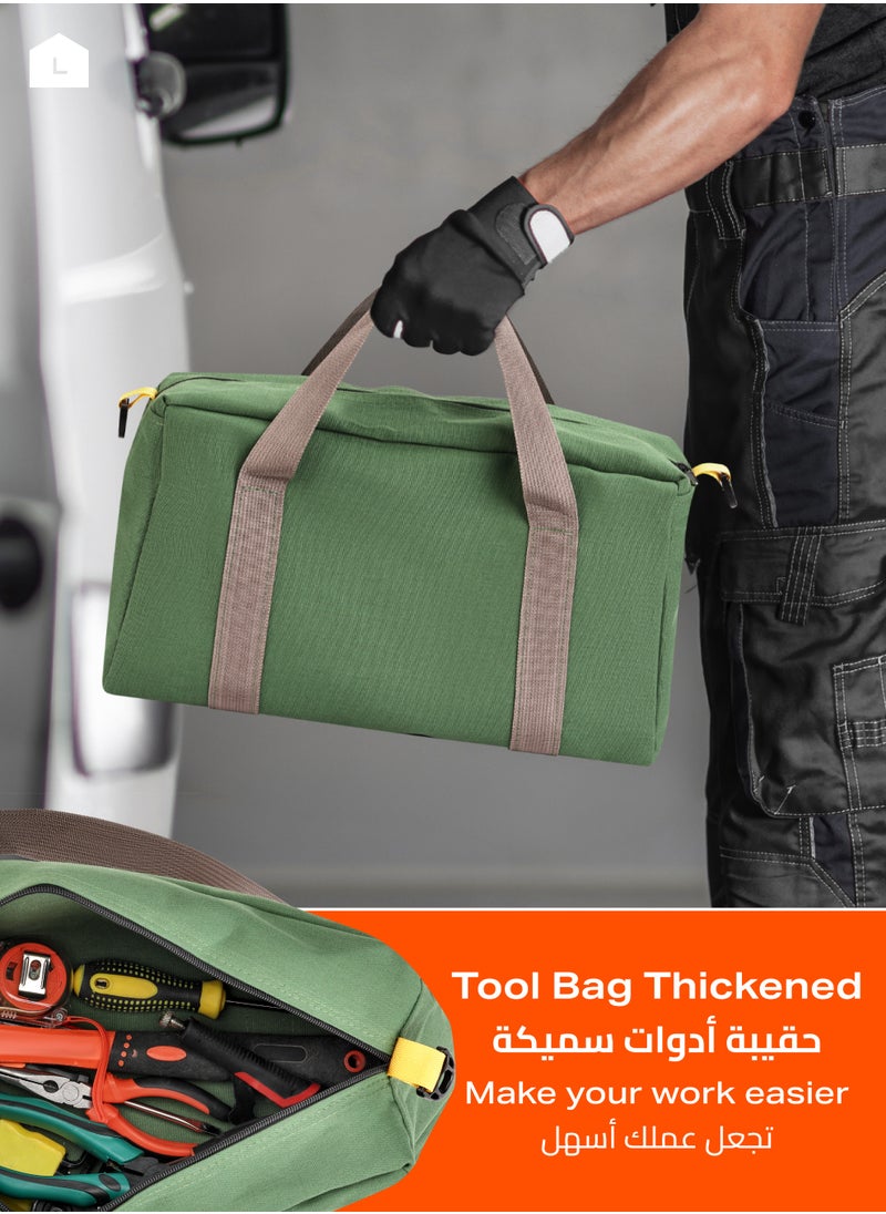 LAWAZIM - Tool Bag Thickened Wear-Resistant Large Capacity Canvas Bag - 16 inch Army Green - Tool Bag with Zippered Top, Adjustable Strap, and Durable Handles - Ideal for Home, Workshop, and Outdoor Use - Image 1