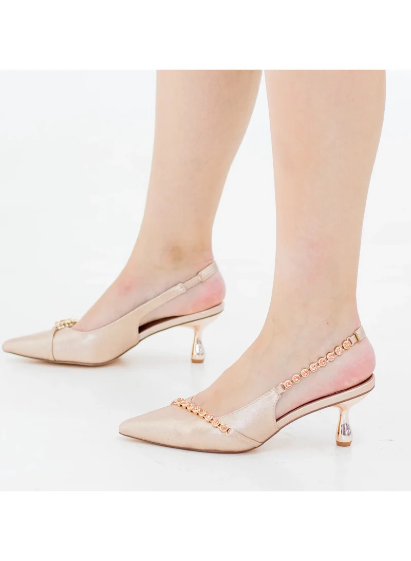 LAMARAPARIS Amana low heel slingback with diamond trims champagne
