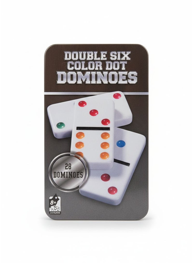 Double Six Color Dot Dominoes 28 Pieces in Durable Tin Case Fun Classic Game for Kids & Adults