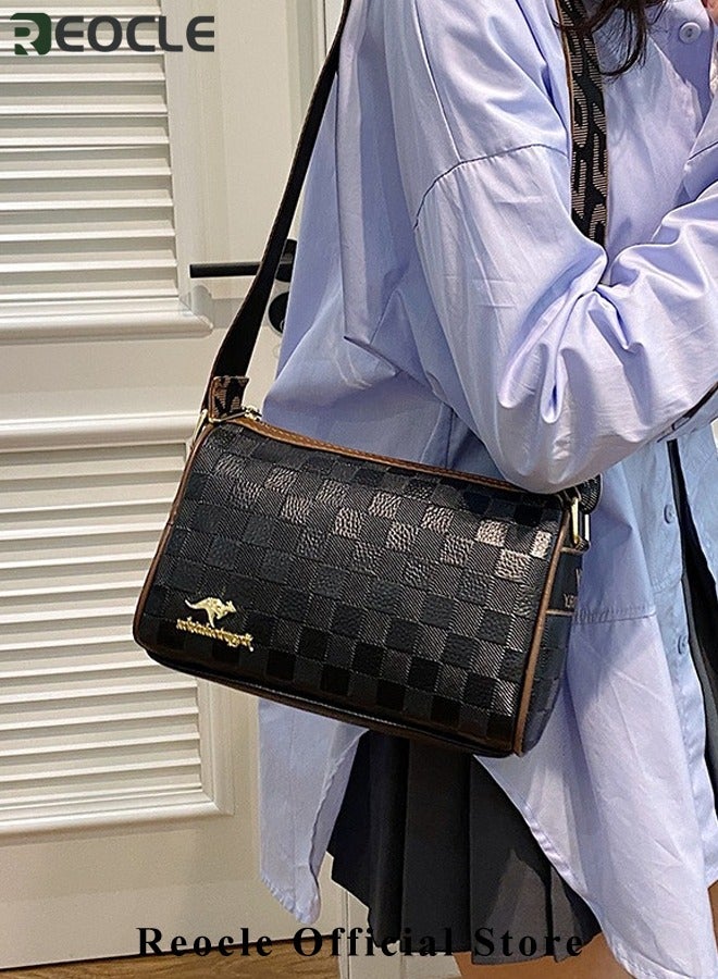 REOCLE Women's Crossbody Bags Leather Purses Small Shoulder Handbags with Wide Strap & Embossed Plaid Trendy Design Camera Crossbody Purs  - Image 2