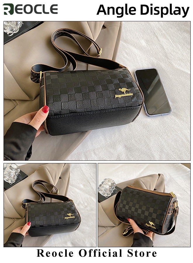 REOCLE Women's Crossbody Bags Leather Purses Small Shoulder Handbags with Wide Strap & Embossed Plaid Trendy Design Camera Crossbody Purs  - Image 4