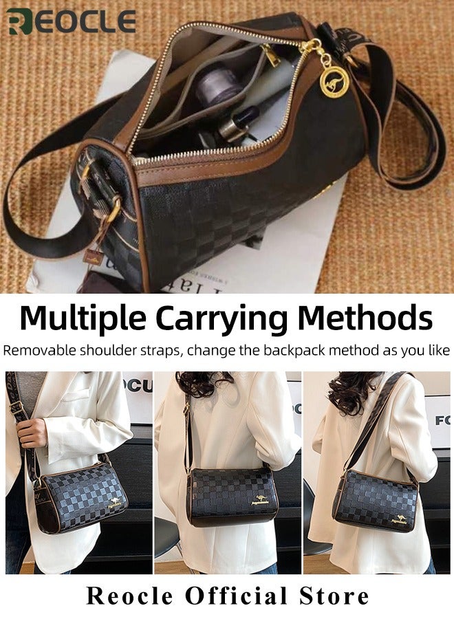 REOCLE Women's Crossbody Bags Leather Purses Small Shoulder Handbags with Wide Strap & Embossed Plaid Trendy Design Camera Crossbody Purs  - Image 3