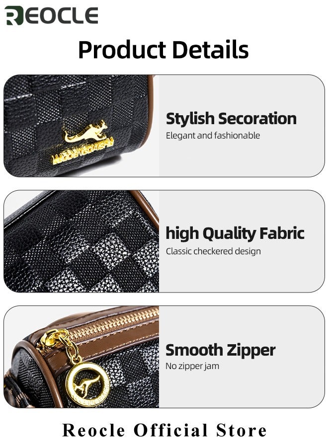 REOCLE Women's Crossbody Bags Leather Purses Small Shoulder Handbags with Wide Strap & Embossed Plaid Trendy Design Camera Crossbody Purs  - Image 5