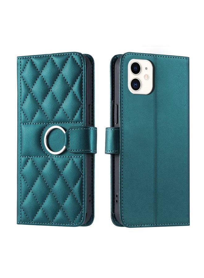 زبون جراب لهاتف iPhone 12 mini مصنوع من الجلد مع مشبك حلقي على شكل معين - Image 1