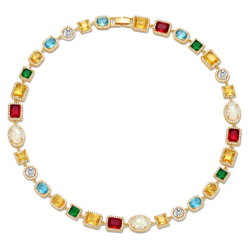 ALYXUY Tennis Necklaces for Men, Dainty 18K Gold Plated Diamond Tennis Choker Necklace Cubic Zirconia Chain with Emerald, Ruby, and Aquamarine Gemstones for Men Bride Birthday Wedding Valentine's Day Gifts (50CM) - Image 1