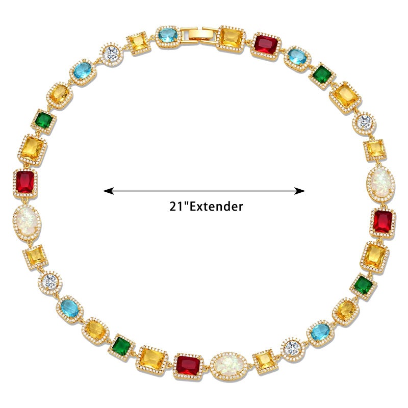 ALYXUY Tennis Necklaces for Men, Dainty 18K Gold Plated Diamond Tennis Choker Necklace Cubic Zirconia Chain with Emerald, Ruby, and Aquamarine Gemstones for Men Bride Birthday Wedding Valentine's Day Gifts (50CM) - Image 4