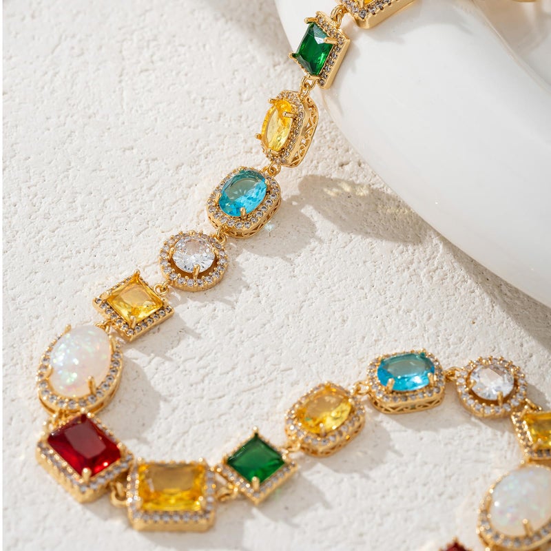 ALYXUY Tennis Necklaces for Men, Dainty 18K Gold Plated Diamond Tennis Choker Necklace Cubic Zirconia Chain with Emerald, Ruby, and Aquamarine Gemstones for Men Bride Birthday Wedding Valentine's Day Gifts (50CM) - Image 3