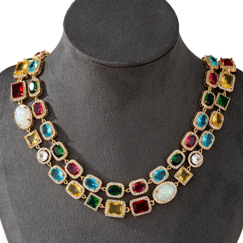 ALYXUY Tennis Necklaces for Men, Dainty 18K Gold Plated Diamond Tennis Choker Necklace Cubic Zirconia Chain with Emerald, Ruby, and Aquamarine Gemstones for Men Bride Birthday Wedding Valentine's Day Gifts (50CM) - Image 5