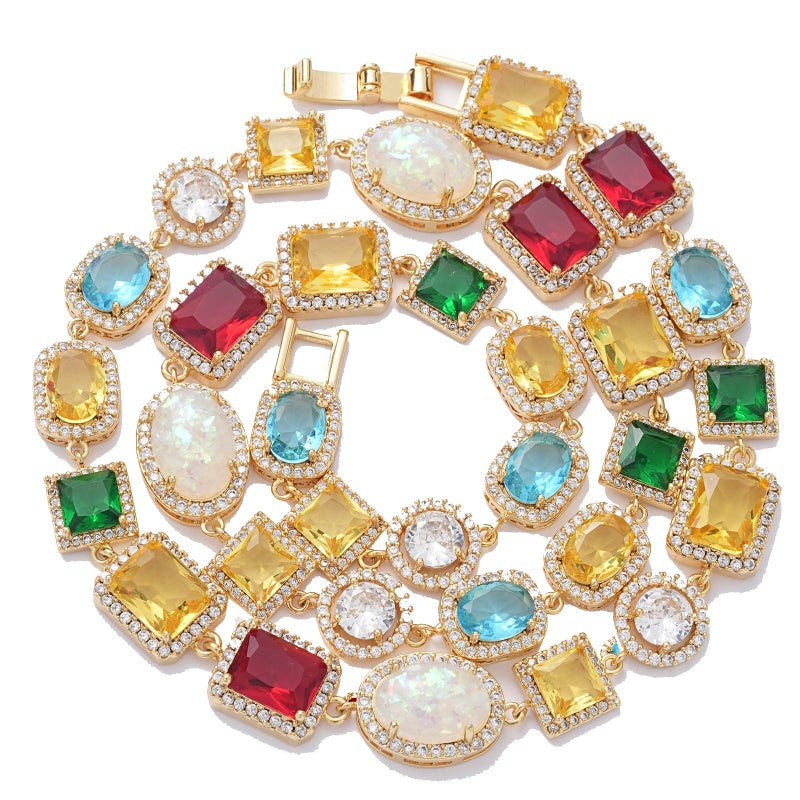 ALYXUY Tennis Necklaces for Men, Dainty 18K Gold Plated Diamond Tennis Choker Necklace Cubic Zirconia Chain with Emerald, Ruby, and Aquamarine Gemstones for Men Bride Birthday Wedding Valentine's Day Gifts (50CM) - Image 2