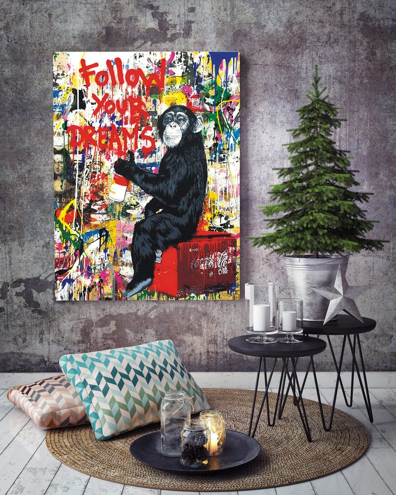AKOTAC Monkey Street Graffiti Canvas Print Wall Art,-Follow Your Dreams Animal Canvas Art for Living Room Office Wall Decor Home Decoration Framed Ready to Hang,bedroom decor for men - Image 3