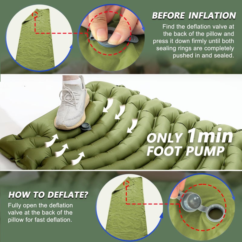 Pretyw Sleeping Pad for Camping - Ultralight Camping Mattress with Pillow, Built-in Foot Pump, Compact Inflatable Portable Mat for Backpacking, Hiking, Car Traveling, Beach, Tent - Image 5