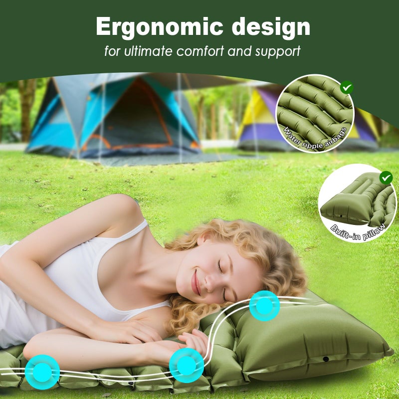 Pretyw Sleeping Pad for Camping - Ultralight Camping Mattress with Pillow, Built-in Foot Pump, Compact Inflatable Portable Mat for Backpacking, Hiking, Car Traveling, Beach, Tent - Image 3