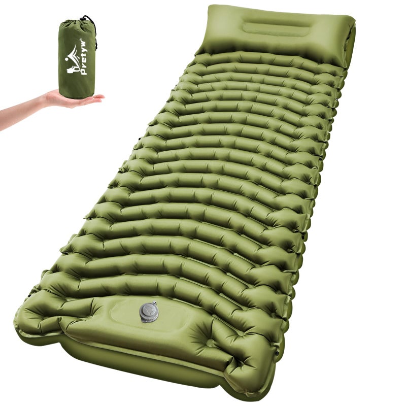 Pretyw Sleeping Pad for Camping - Ultralight Camping Mattress with Pillow, Built-in Foot Pump, Compact Inflatable Portable Mat for Backpacking, Hiking, Car Traveling, Beach, Tent - Image 1