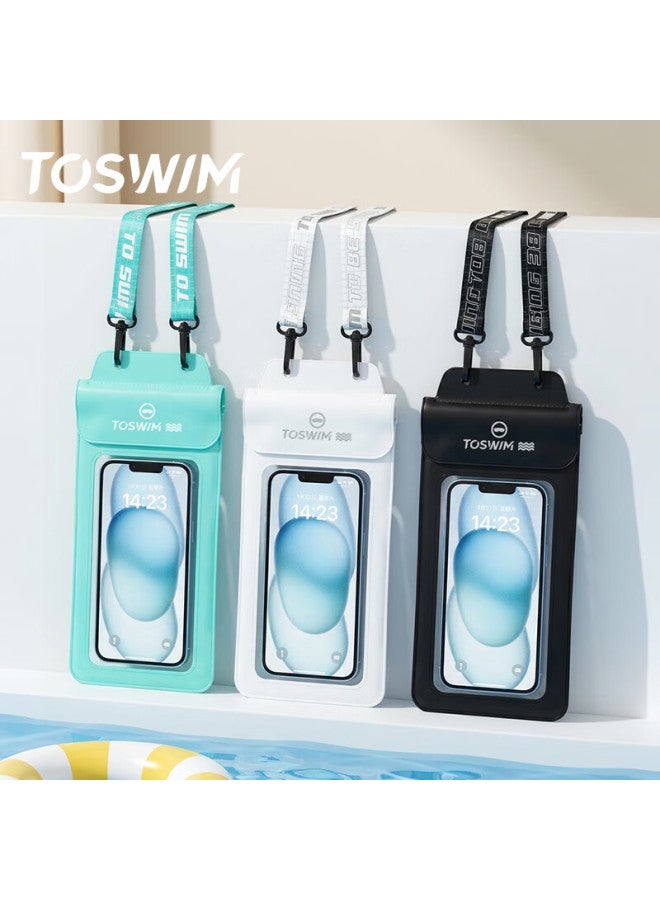 Toswim Waterproof Phone Pouch Touchscreen Swimming Sealed Bag Floating Diving Lanyard Neck Strap Phone Case White Silver Tone - Image 2