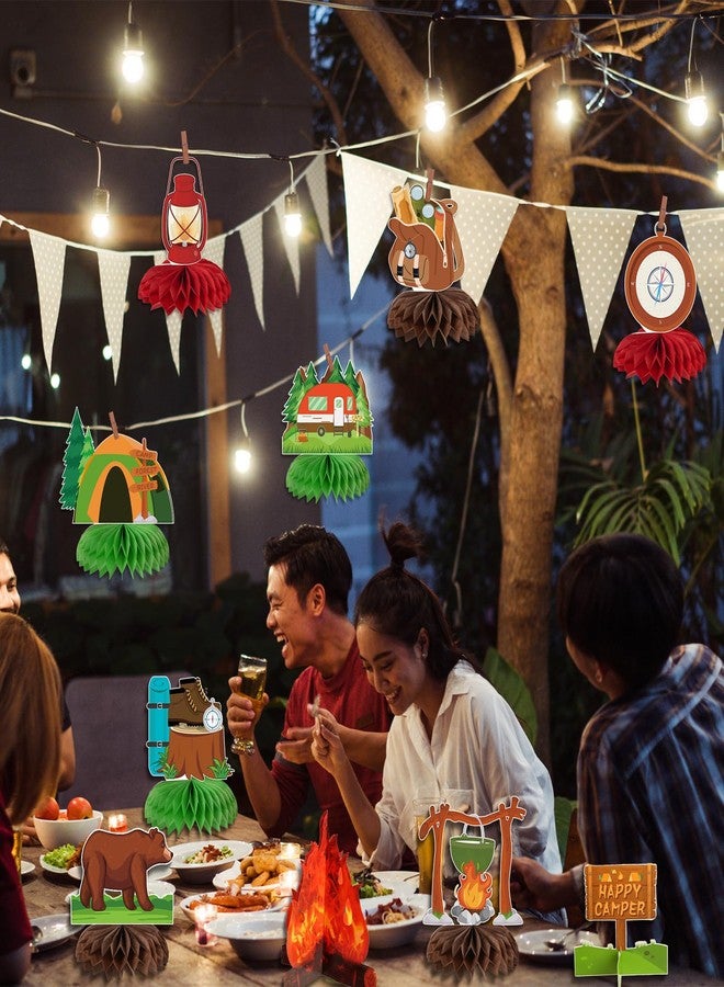 kockuu Camping Party Decoration, 12 Pcs Happy Camper Honeycomb Centerpieces Table Decor Adventure Cake Topper for Birthday Shower Campfire Adventure Club Anniversary Party Supplies - Image 2