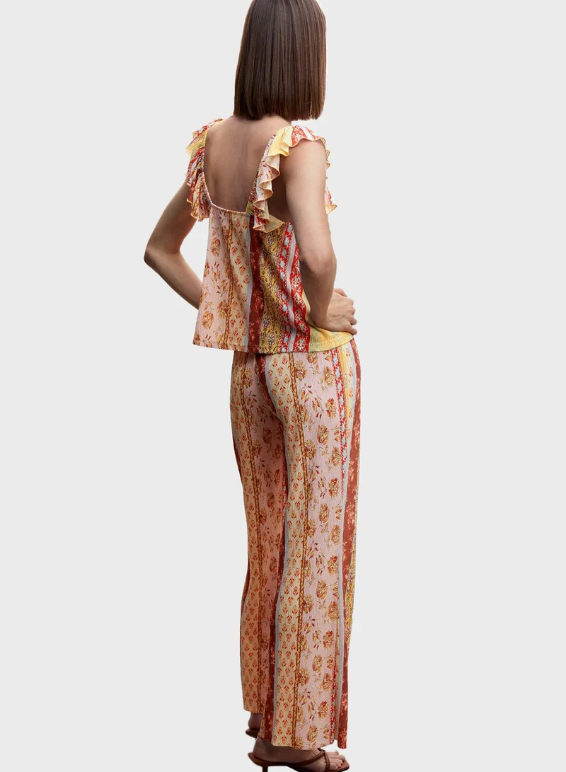 MANGO Ruffle Sleeve Printed Crop Top