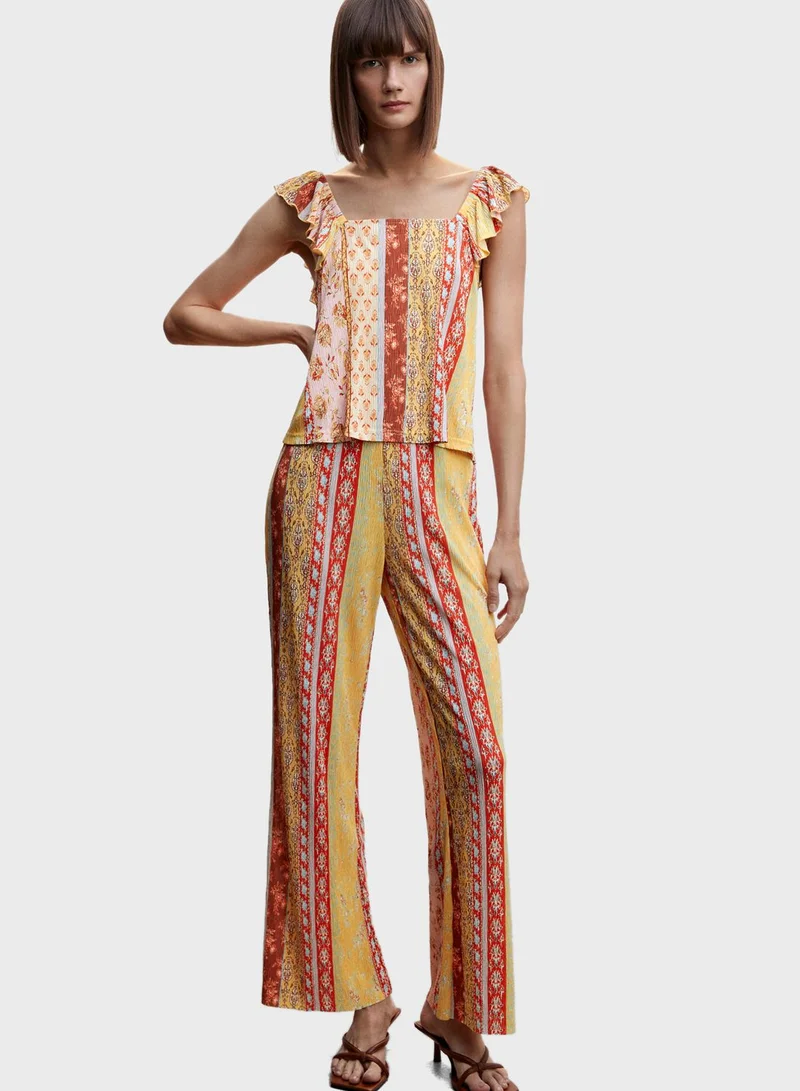 MANGO Ruffle Sleeve Printed Crop Top