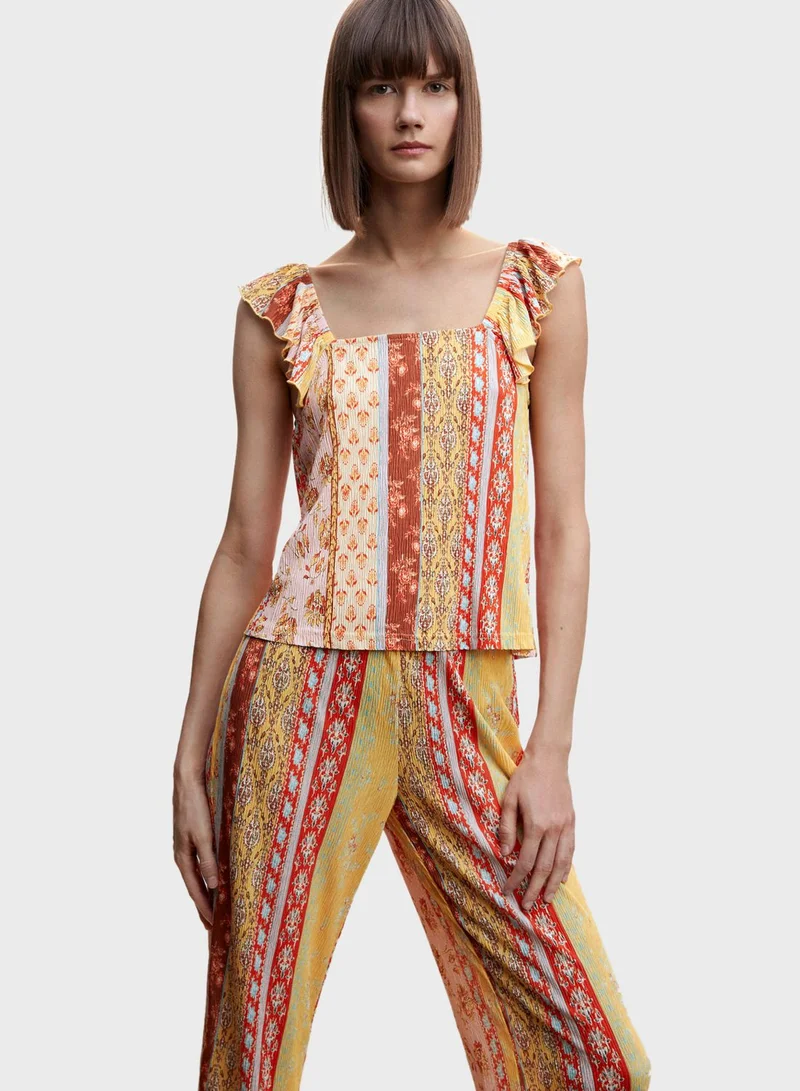 MANGO Ruffle Sleeve Printed Crop Top