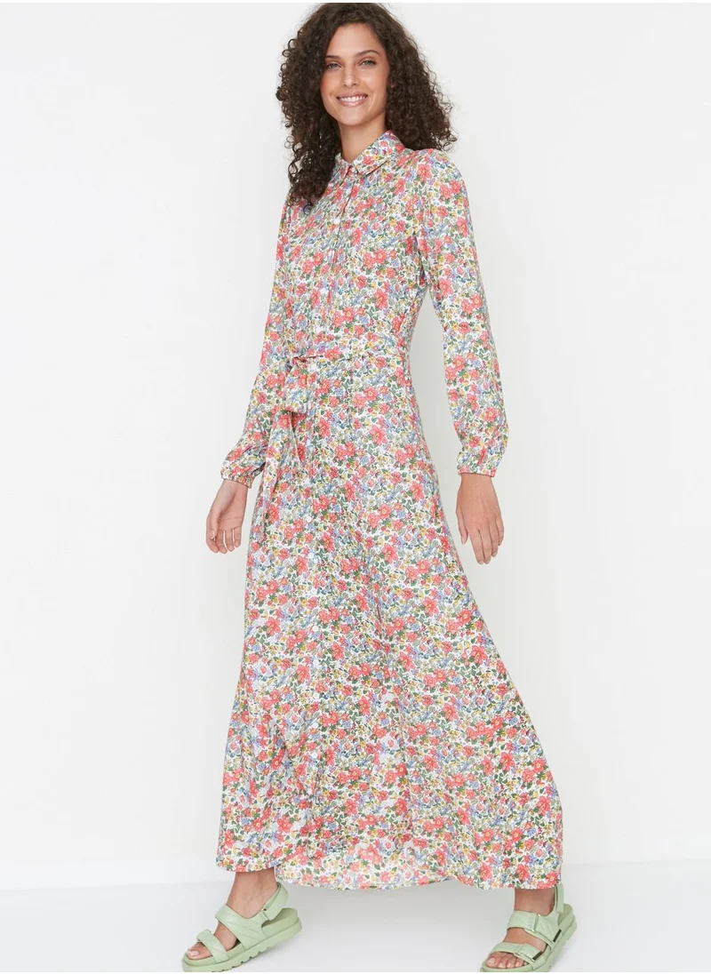 trendyol Floral Print Tie Detail Dress