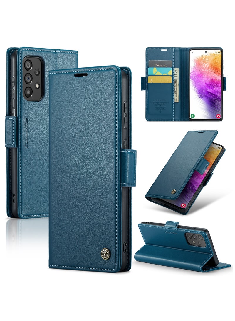 CaseMe Flip Wallet Case For Samsung Galaxy A73 5G RFID Blocking PU Leather Wallet Flip Folio Case with Card Holder Kickstand Shockproof Phone Cover - Blue - Image 1