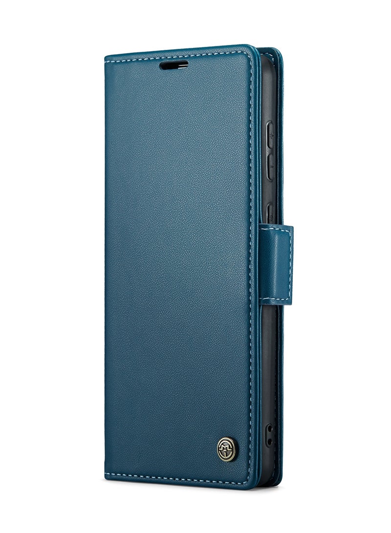 CaseMe Flip Wallet Case For Samsung Galaxy A73 5G RFID Blocking PU Leather Wallet Flip Folio Case with Card Holder Kickstand Shockproof Phone Cover - Blue - Image 2