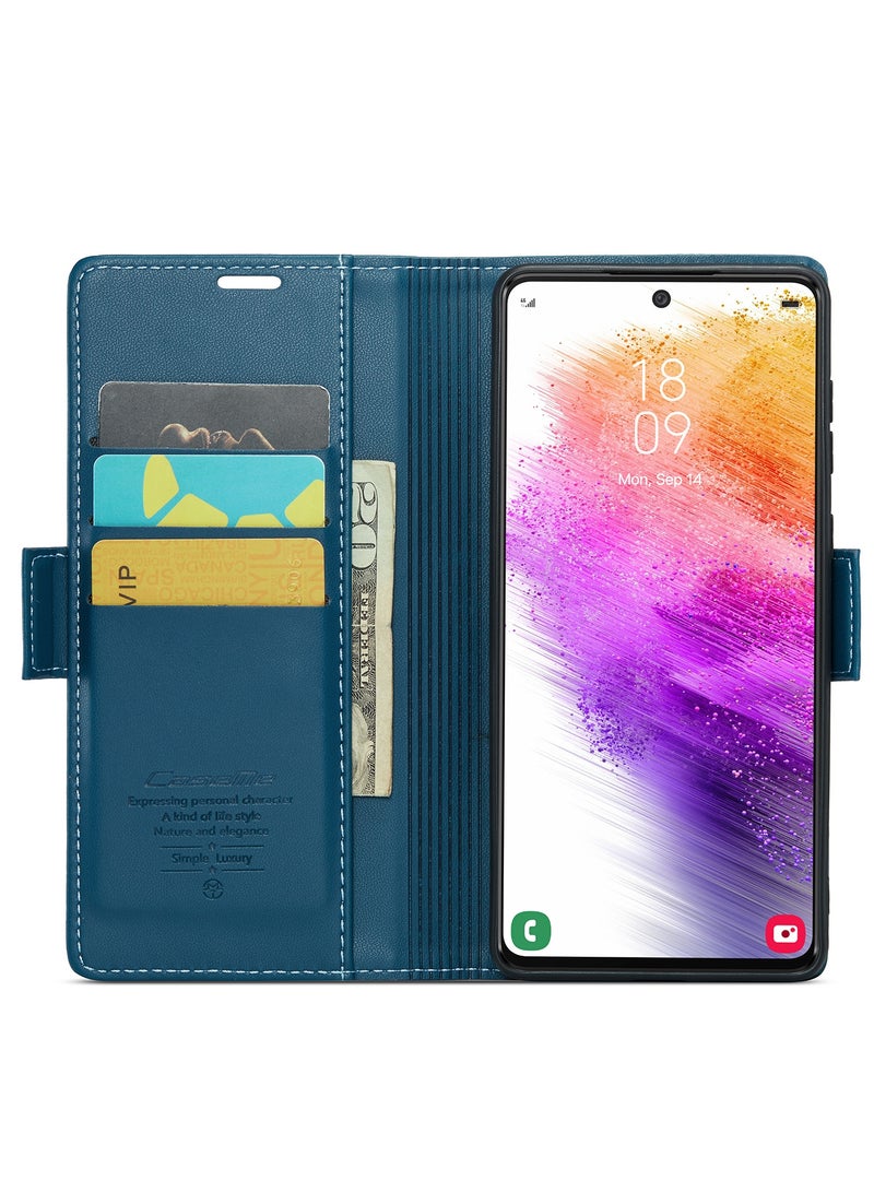 CaseMe Flip Wallet Case For Samsung Galaxy A73 5G RFID Blocking PU Leather Wallet Flip Folio Case with Card Holder Kickstand Shockproof Phone Cover - Blue - Image 4
