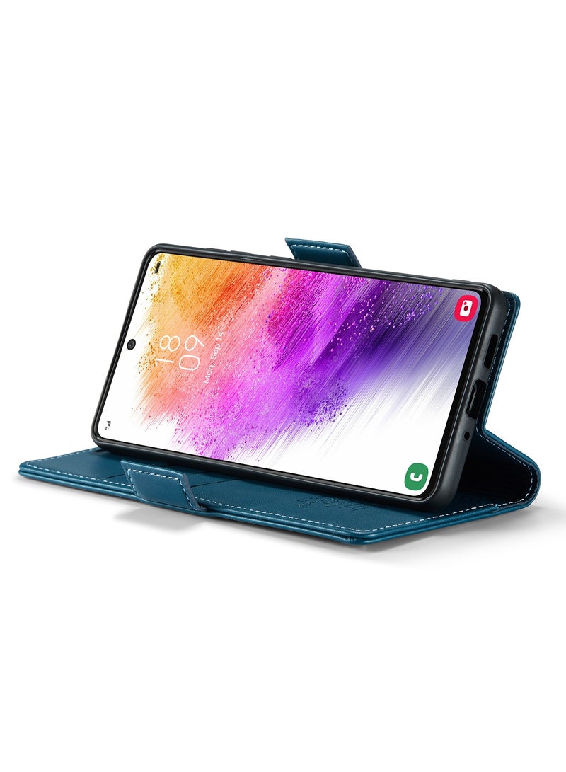 CaseMe Flip Wallet Case For Samsung Galaxy A73 5G RFID Blocking PU Leather Wallet Flip Folio Case with Card Holder Kickstand Shockproof Phone Cover - Blue - Image 5