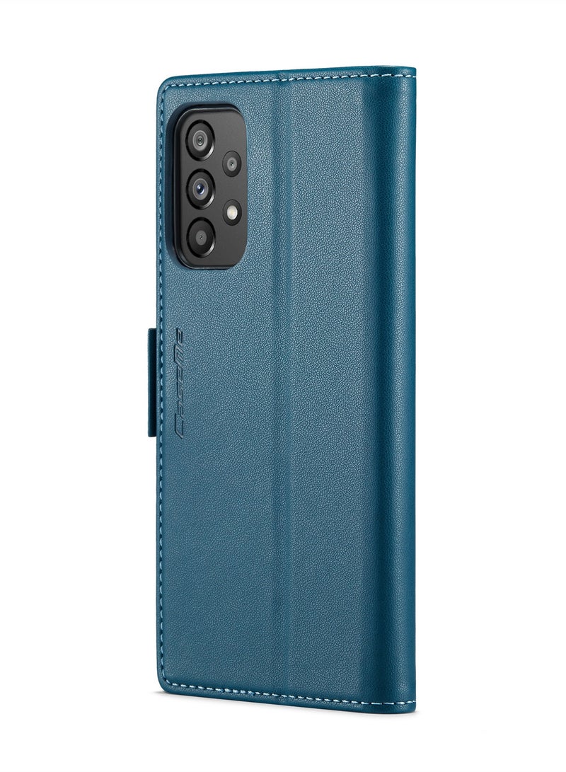 CaseMe Flip Wallet Case For Samsung Galaxy A73 5G RFID Blocking PU Leather Wallet Flip Folio Case with Card Holder Kickstand Shockproof Phone Cover - Blue - Image 3