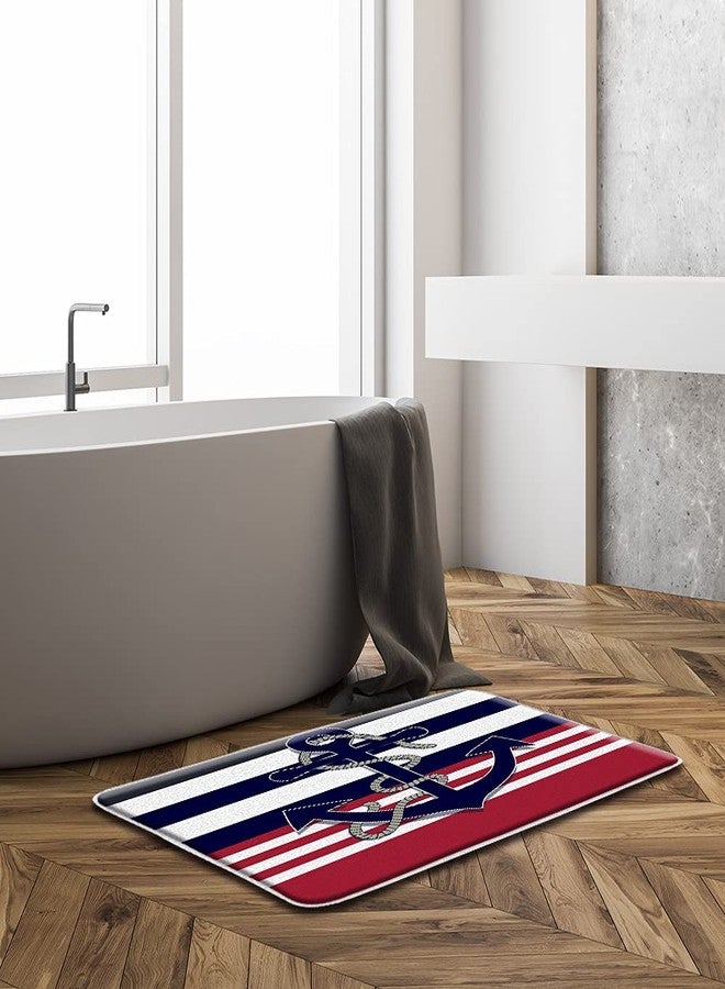 YSATNSFT Nautical Anchor Bath Mat Navy Blue Red White Stripe Creative Ocean Theme Bathroom Bedroom Kitchen Toilet Rug Soft Memory Foam Backing,18x30 Inch - Image 2