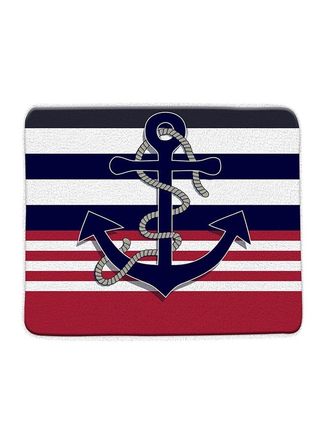 YSATNSFT Nautical Anchor Bath Mat Navy Blue Red White Stripe Creative Ocean Theme Bathroom Bedroom Kitchen Toilet Rug Soft Memory Foam Backing,18x30 Inch - Image 1