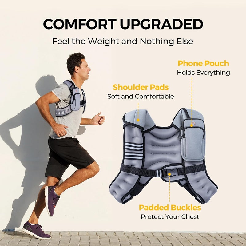 PACEARTH سترة وزن، 6lb/8lb/10lb/12lb/16lb/20lb/25lb/30lb سترة وزن مع شريط عاكس، سترات وزن للجسم للنساء والرجال، فقدان الوزن، تمارين القوة، الجري، المشي، الجري الخفيف - Image 3