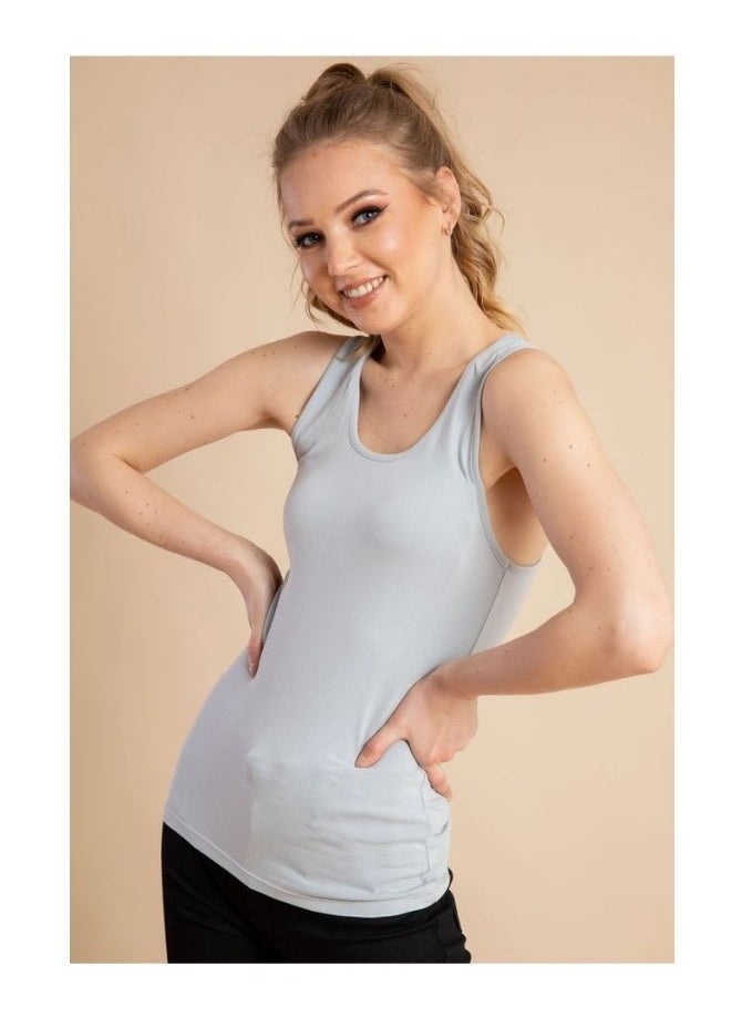 Mesery - Women's Cotton Stretch Plain Tank Top-GREY - Image 1