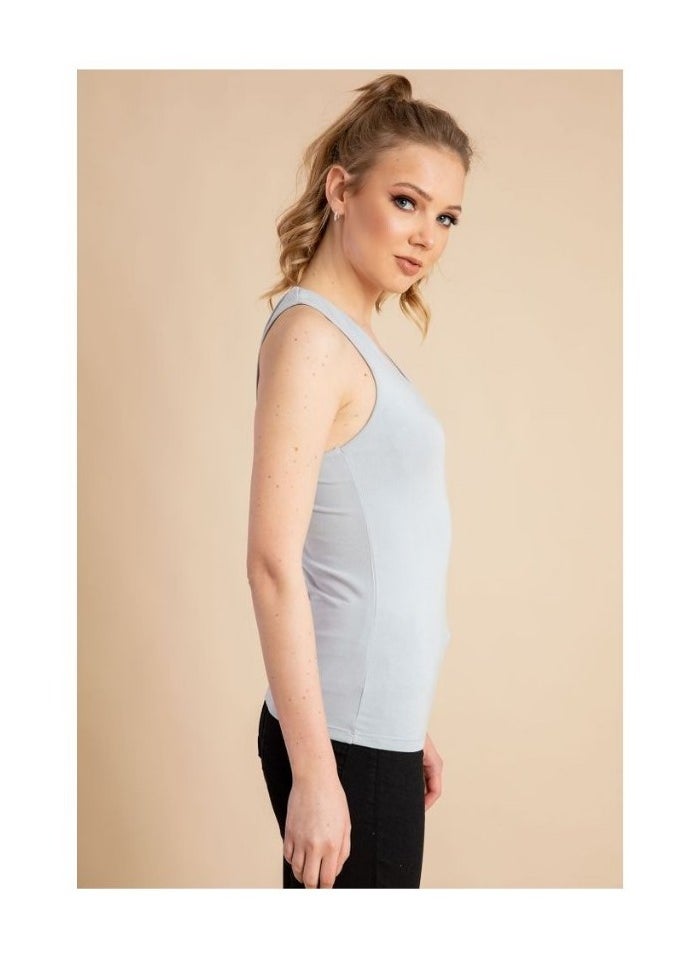 Mesery - Women's Cotton Stretch Plain Tank Top-GREY - Image 1