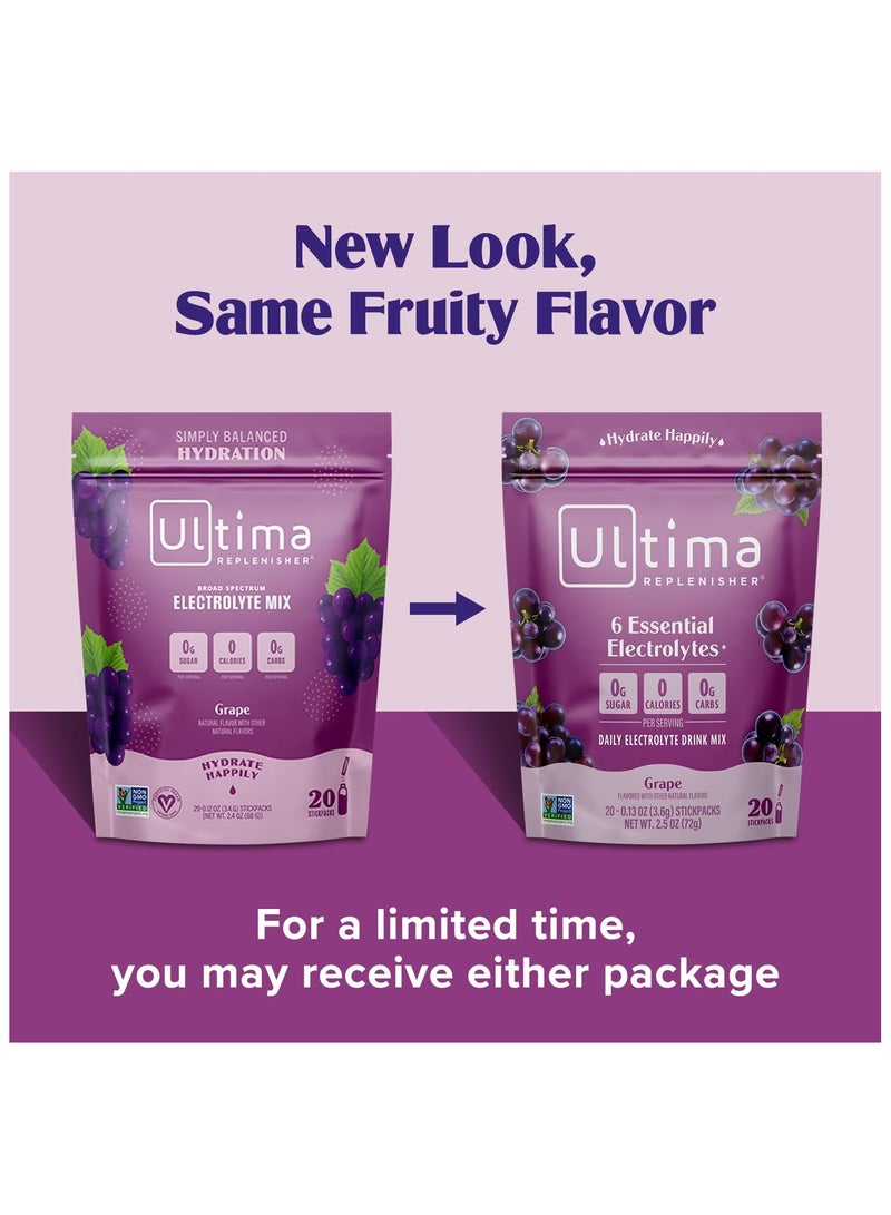 Electrolyte Hydration Powder, Grape, 20 Stickpacks Pouch