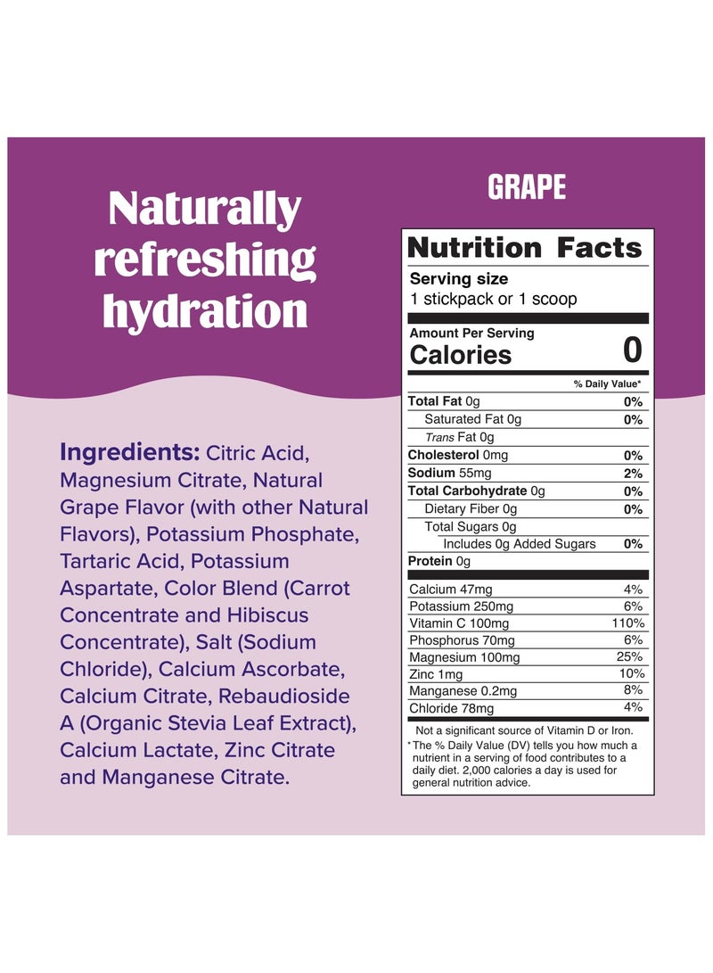 Electrolyte Hydration Powder, Grape, 20 Stickpacks Pouch