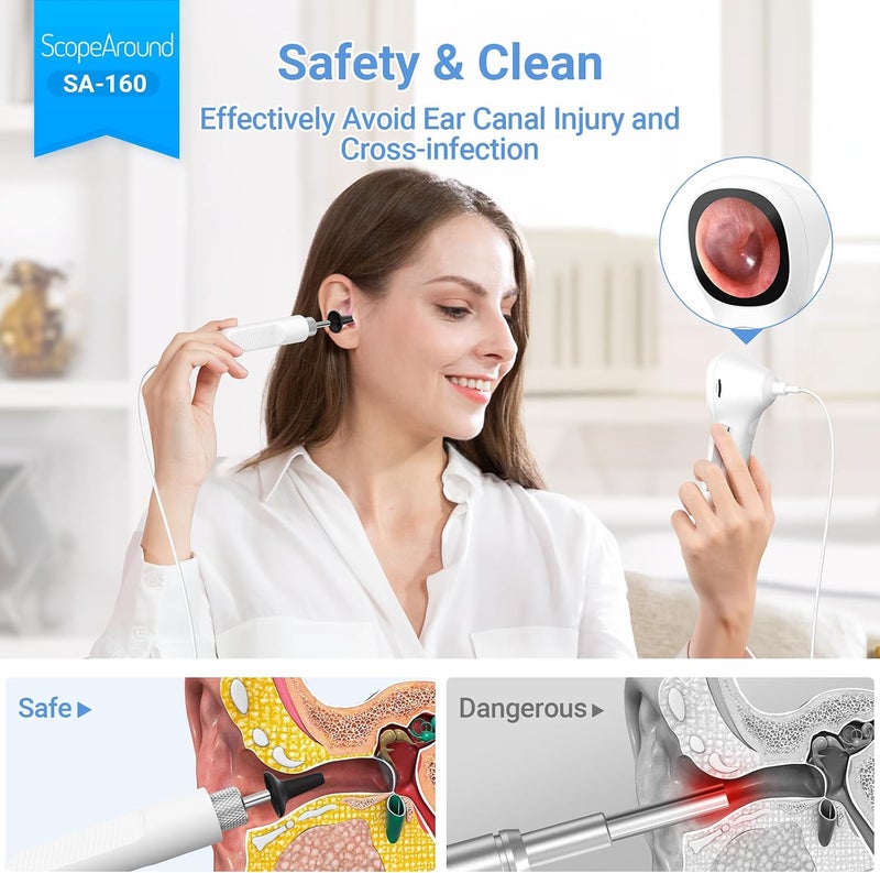 ScopeAround Digital Otoscope w/IPS Screen, 720p HD Smart Video Otoscope with Light, Ear Scope Otoscope with Camera Ear Wax Removal Camera, Ear Checker, Power On and Go, White - Image 5