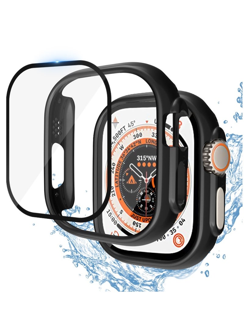 BSNL - Integrated Screen Protector Case Hard PC Frame Cover Tempered Glass Screen Protector for Apple Watch Ultra 49mm Black - Image 1