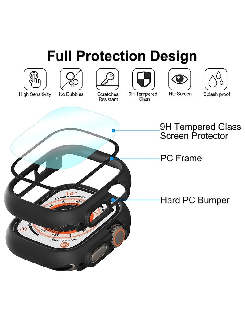 BSNL - Integrated Screen Protector Case Hard PC Frame Cover Tempered Glass Screen Protector for Apple Watch Ultra 49mm Black - Image 1