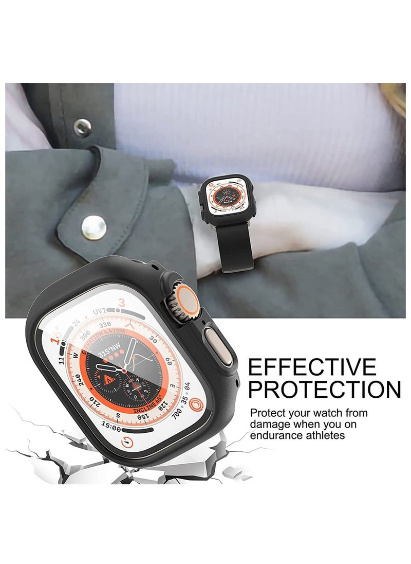 BSNL - Integrated Screen Protector Case Hard PC Frame Cover Tempered Glass Screen Protector for Apple Watch Ultra 49mm Black - Image 1