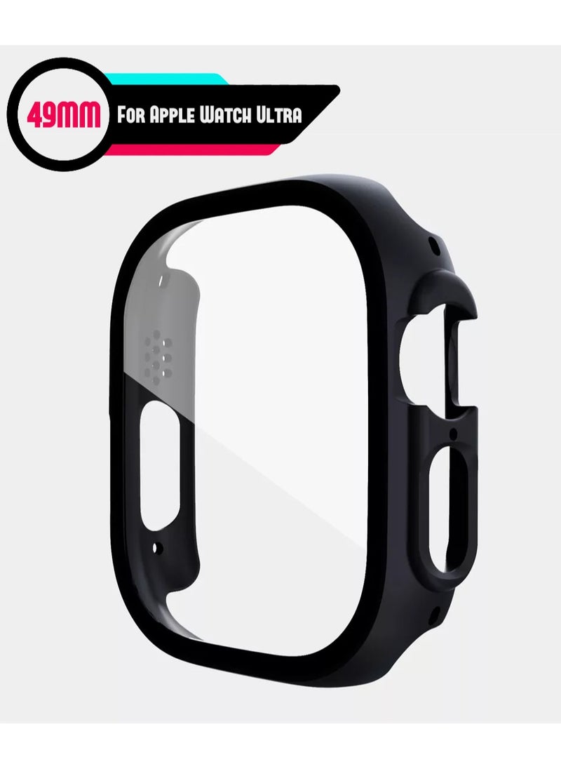 BSNL - Integrated Screen Protector Case Hard PC Frame Cover Tempered Glass Screen Protector for Apple Watch Ultra 49mm Black - Image 1